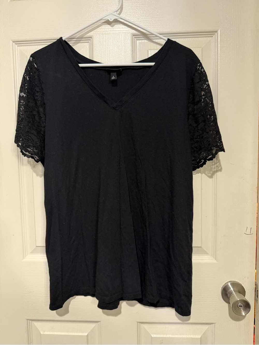torrid Black V-Neck Tee with Lace Short Sleeves